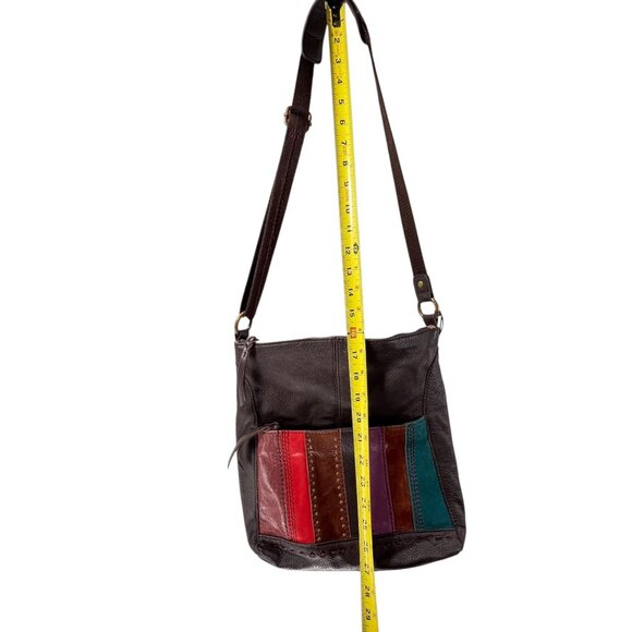 The Sak Striped Patchwork Leather Crossbody Bag Adjustable Strap Red Pink Teal - Picture 15 of 16